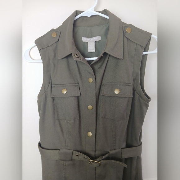 Banana Republic Like New Army Green Sleeveless button up Dress with Belt Size 0 - Picture 6 of 14